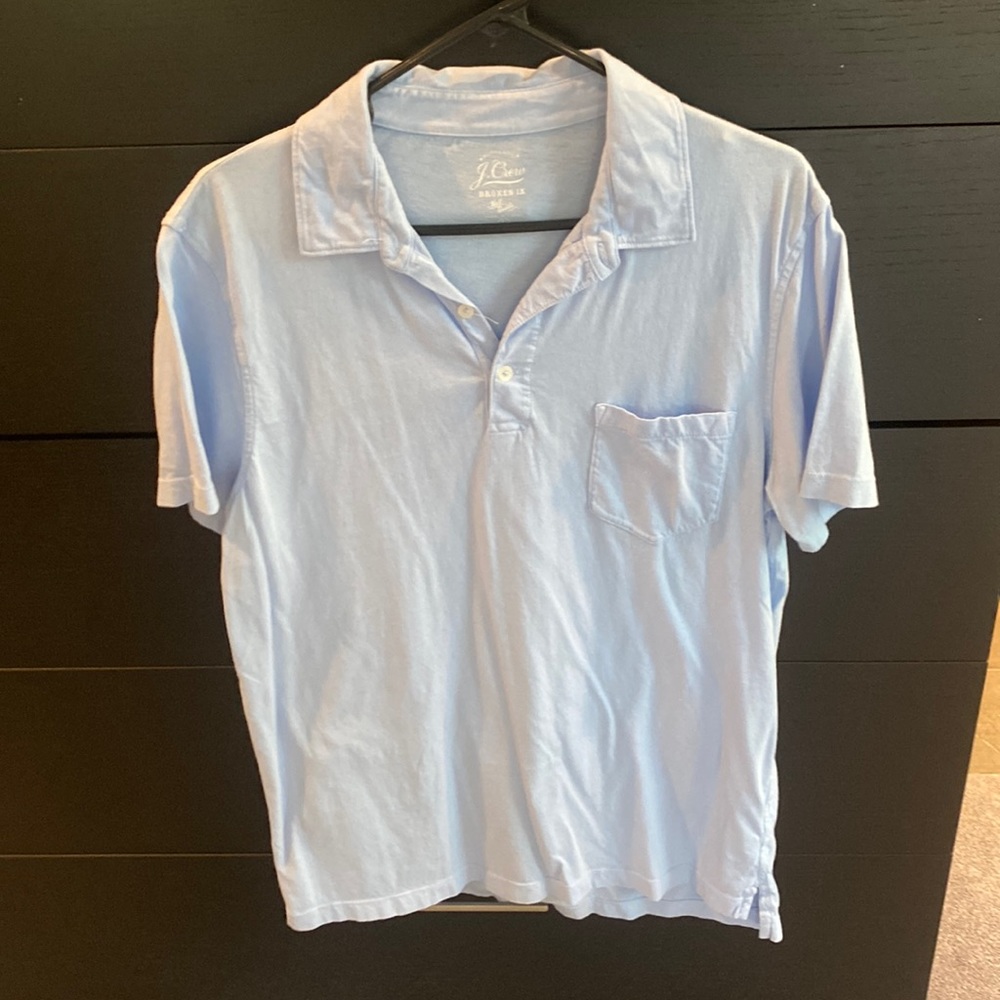 Men’s Light Blue J Crew Broken-In Short Sleeve Polo Shirt  - L